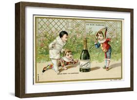 What Luck! a Bottle of Champagne', Promotional Card for the Parisian Department Store 'Au Bon…-null-Framed Giclee Print