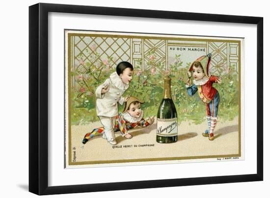 What Luck! a Bottle of Champagne', Promotional Card for the Parisian Department Store 'Au Bon…-null-Framed Giclee Print