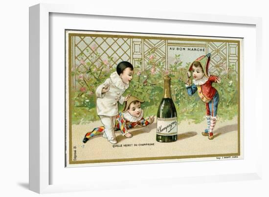 What Luck! a Bottle of Champagne', Promotional Card for the Parisian Department Store 'Au Bon…-null-Framed Giclee Print