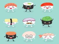 Sushi Set, Cute Sushi Set, Japanese Food, Sushi Icons, Vector Cartoon. Cartoon Characters, Vector I-What's My Name-Art Print