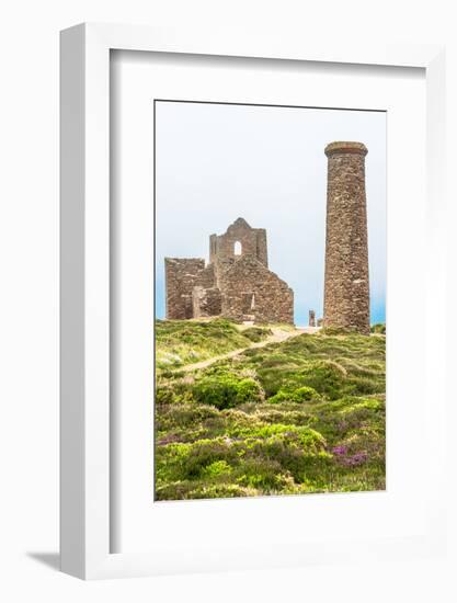 Wheal Coates Tin Mine on a foggy day, on the Cornish coast near St. Agnes, England-Andrew Michael-Framed Photographic Print