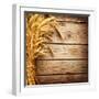 Wheat Ears on the Wooden Table, Sheaf of Wheat over Wood Background-Subbotina Anna-Framed Premium Photographic Print