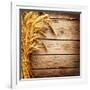 Wheat Ears on the Wooden Table, Sheaf of Wheat over Wood Background-Subbotina Anna-Framed Photographic Print