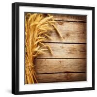 Wheat Ears on the Wooden Table, Sheaf of Wheat over Wood Background-Subbotina Anna-Framed Photographic Print