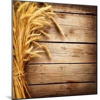 Wheat Ears on the Wooden Table, Sheaf of Wheat over Wood Background-Subbotina Anna-Mounted Photographic Print