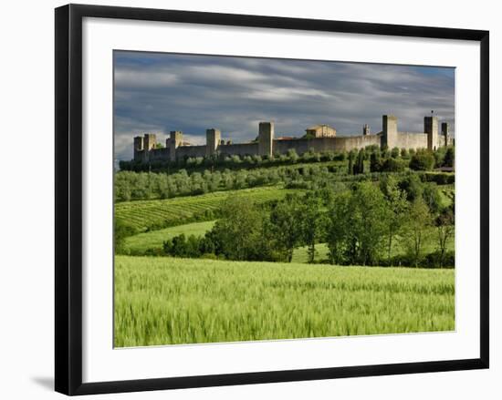 Wheat field and distant Monteriggioni, Siena, Tuscany, Italy-Adam Jones-Framed Photographic Print