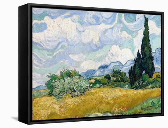 Wheat Field with Cypresses-Vincent van Gogh-Framed Stretched Canvas