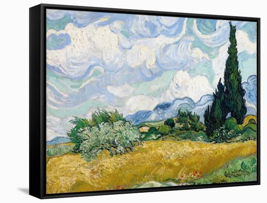 Wheat Field with Cypresses-Vincent van Gogh-Framed Stretched Canvas
