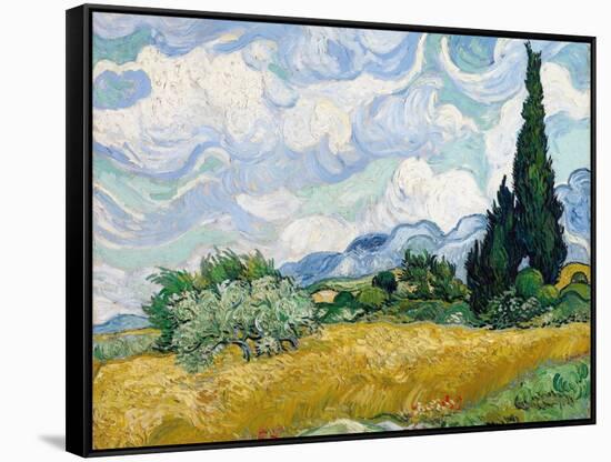 Wheat Field with Cypresses-Vincent van Gogh-Framed Stretched Canvas