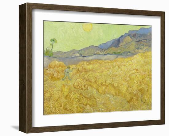 Wheat Fields with Reaper, Auvers-Vincent van Gogh-Framed Giclee Print