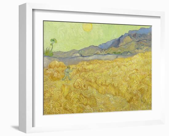 Wheat Fields with Reaper, Auvers-Vincent van Gogh-Framed Giclee Print