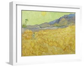 Wheat Fields with Reaper, Auvers-Vincent van Gogh-Framed Giclee Print