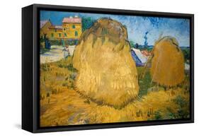 Wheat Stacks in Provence-Vincent van Gogh-Framed Stretched Canvas