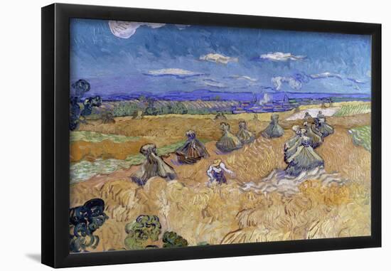 Wheat Stacks with Reaper. Date/Period: Arles, June 1888. Painting. Oil on canvas. Height: 73.6 c...-VINCENT VAN GOGH-Framed Poster