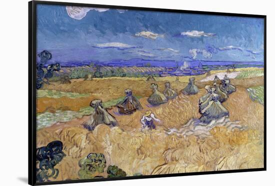 Wheat Stacks with Reaper. Date/Period: Arles, June 1888. Painting. Oil on canvas. Height: 73.6 c...-VINCENT VAN GOGH-Framed Poster