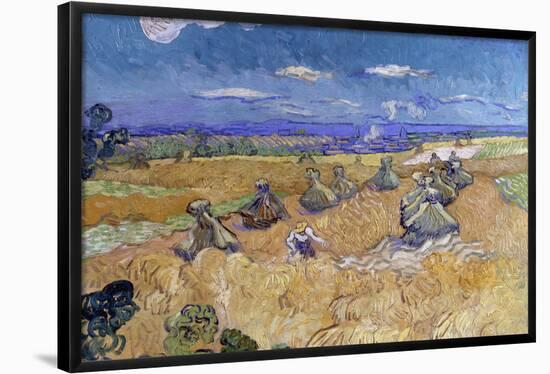 Wheat Stacks with Reaper. Date/Period: Arles, June 1888. Painting. Oil on canvas. Height: 73.6 c...-VINCENT VAN GOGH-Framed Poster