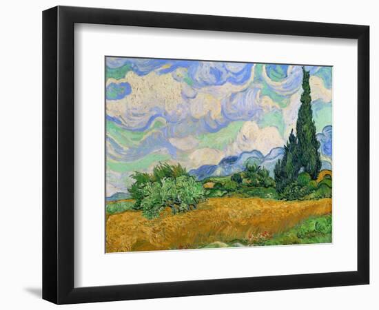 Wheatfield and cypress trees, Saint-Remy-de-Provence. Oil on canvas (1889) 73 x 93.5 cm.-Vincent van Gogh-Framed Giclee Print