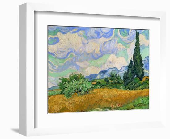 Wheatfield and cypress trees, Saint-Remy-de-Provence. Oil on canvas (1889) 73 x 93.5 cm.-Vincent van Gogh-Framed Giclee Print