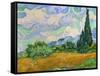 Wheatfield and cypress trees, Saint-Remy-de-Provence. Oil on canvas (1889) 73 x 93.5 cm.-Vincent van Gogh-Framed Stretched Canvas