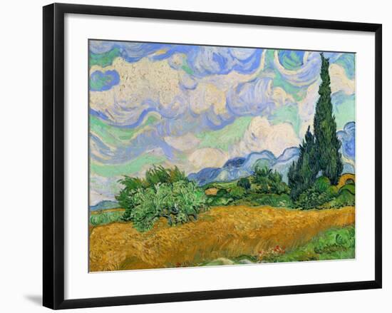 Wheatfield and cypress trees, Saint-Remy-de-Provence. Oil on canvas (1889) 73 x 93.5 cm.-Vincent van Gogh-Framed Giclee Print