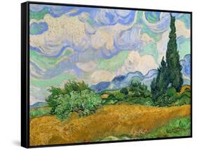 Wheatfield and cypress trees, Saint-Remy-de-Provence. Oil on canvas (1889) 73 x 93.5 cm.-Vincent van Gogh-Framed Stretched Canvas