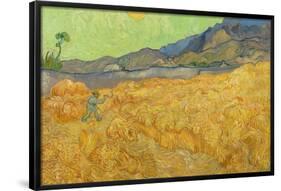 Wheatfield with a Reaper. Date: September 1889, Saint-Rémy-de-Provence. Dimensions: 73.2 cm x 92...-VINCENT VAN GOGH-Framed Poster