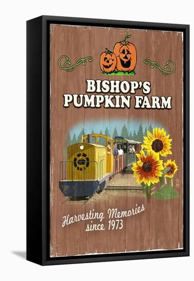 Wheatland, California - Bishop's Pumpkin Farm - Vintage Sign-Lantern Press-Framed Stretched Canvas