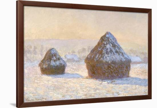 Wheatstacks, Snow Effect, Morning (Meules, Effet de Neige, Le Matin)-Claude Monet-Framed Art Print