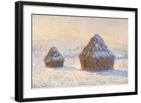 Wheatstacks, Snow Effect, Morning (Meules, Effet de Neige, Le Matin)-Claude Monet-Framed Art Print