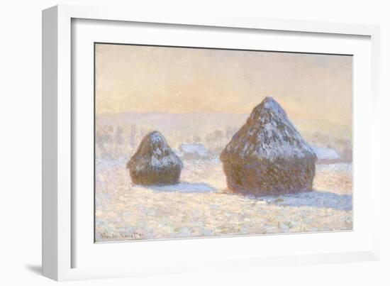 Wheatstaks, Snow Effect, Morning, 1891-Claude Monet-Framed Giclee Print