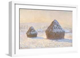 Wheatstaks, Snow Effect, Morning, 1891-Claude Monet-Framed Giclee Print