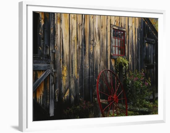 Wheel Besides Barn, Drury Place, Weston, Vermont, USA-Scott T. Smith-Framed Photographic Print