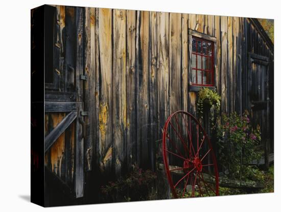 Wheel Besides Barn, Drury Place, Weston, Vermont, USA-Scott T. Smith-Stretched Canvas