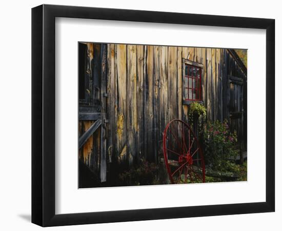 Wheel Besides Barn, Drury Place, Weston, Vermont, USA-Scott T. Smith-Framed Photographic Print