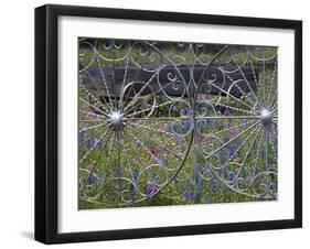 Wheel Gate and Fence with Blue Bonnets, Indian Paint Brush and Phlox, Near Devine, Texas, USA-Darrell Gulin-Framed Photographic Print