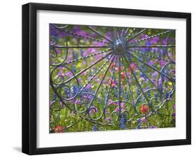 Wheel Gate and Fence with Blue Bonnets, Indian Paint Brush and Phlox, Near Devine, Texas, USA-Darrell Gulin-Framed Photographic Print