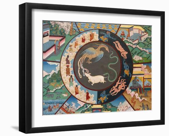 Wheel of Life Showing Rooster, Snake and Pig, Kopan Monastery, Kathmandu-Godong-Framed Photographic Print