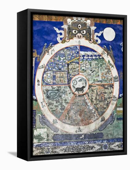 Wheel of Life Wall Art, Tikse Gompa, Tikse, Ladakh, Indian Himalaya, India-Jochen Schlenker-Framed Stretched Canvas