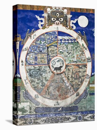 Wheel of Life Wall Art, Tikse Gompa, Tikse, Ladakh, Indian Himalaya, India-Jochen Schlenker-Stretched Canvas
