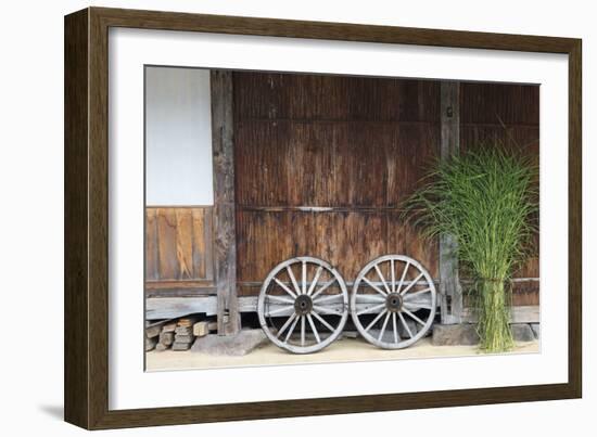 Wheel with Gassho-zukuri house, Ainokura Village, Gokayama, Japan-Keren Su-Framed Photographic Print