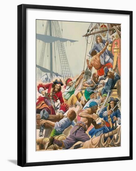 When Pirates Sailed the Seas, Blackbeard and His Pirates Attack-Peter Jackson-Framed Giclee Print