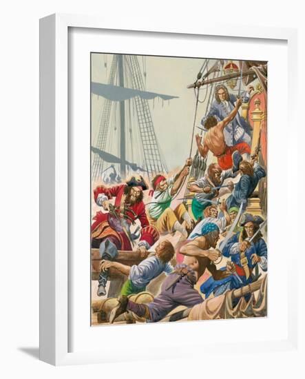 When Pirates Sailed the Seas, Blackbeard and His Pirates Attack-Peter Jackson-Framed Giclee Print