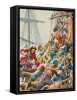 When Pirates Sailed the Seas, Blackbeard and His Pirates Attack-Peter Jackson-Framed Stretched Canvas