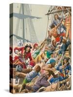 When Pirates Sailed the Seas, Blackbeard and His Pirates Attack-Peter Jackson-Stretched Canvas