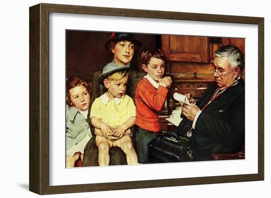 When the Doctor Treats Your Child (or Doctor Checking up Children)-Norman Rockwell-Framed Giclee Print