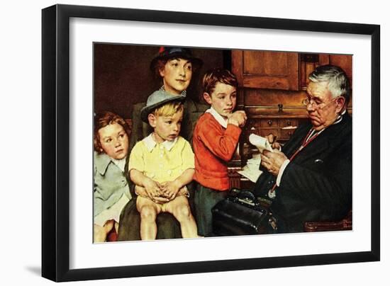 When the Doctor Treats Your Child (or Doctor Checking up Children)-Norman Rockwell-Framed Giclee Print