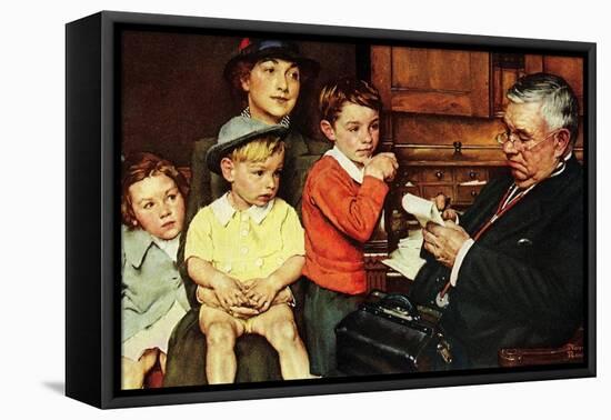 When the Doctor Treats Your Child (or Doctor Checking up Children)-Norman Rockwell-Framed Stretched Canvas