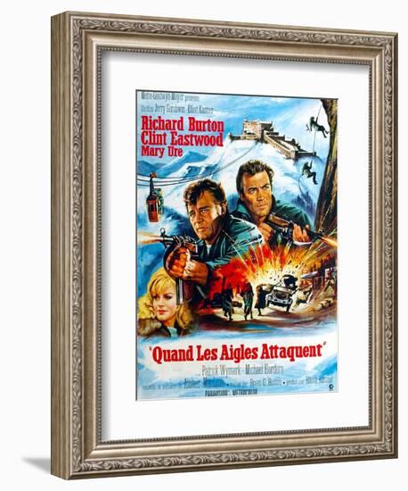 Where Eagles Dare, from Left, Mary Ure, Richard Burton, Clint Eastwood, 1968-null-Framed Art Print