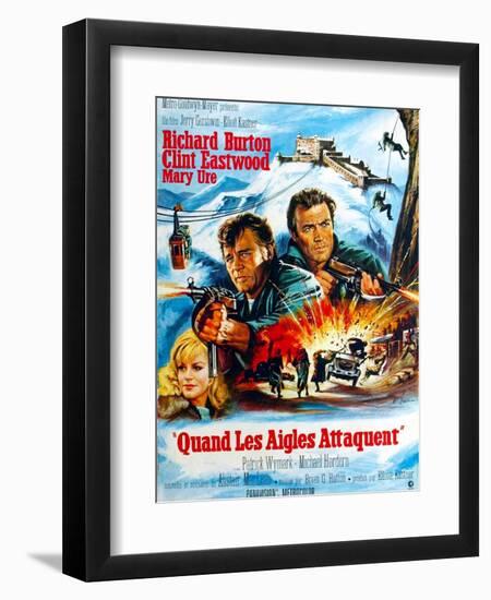 Where Eagles Dare, from Left, Mary Ure, Richard Burton, Clint Eastwood, 1968-null-Framed Art Print