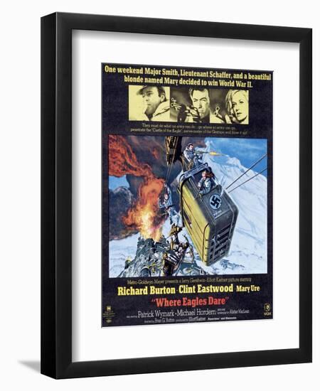 Where Eagles Dare, Top L-R: Richard Burton, Clint Eastwood, Mary Ure on Poster Art, 1968-null-Framed Art Print